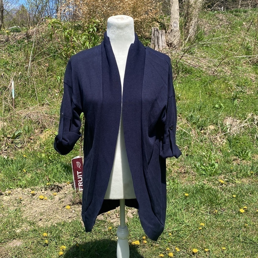 DUE Per Due Blue Open Front Cardigan size L NWT
